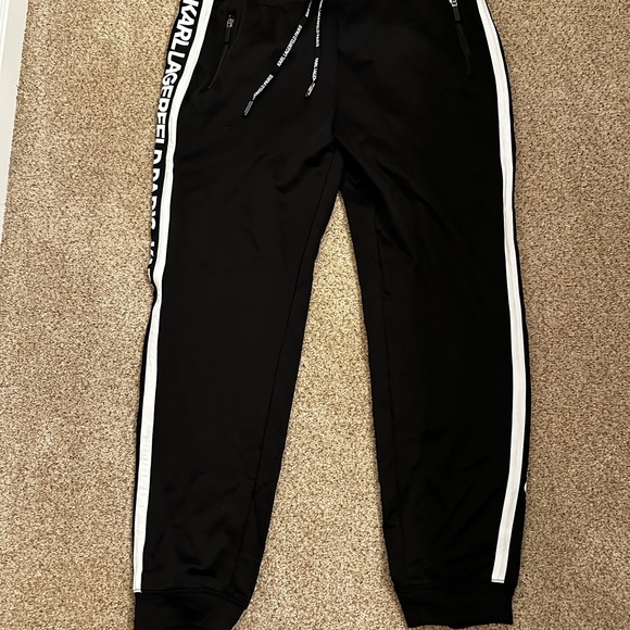 Like New! $110 Karl Lagerfeld Paris Black Joggers with White Stripes sz L - Picture 11 of 15